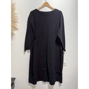 Yasuko Kurisaka Japan Black Lagenlook Tunic Dress One Size Cotton Gauze Textured